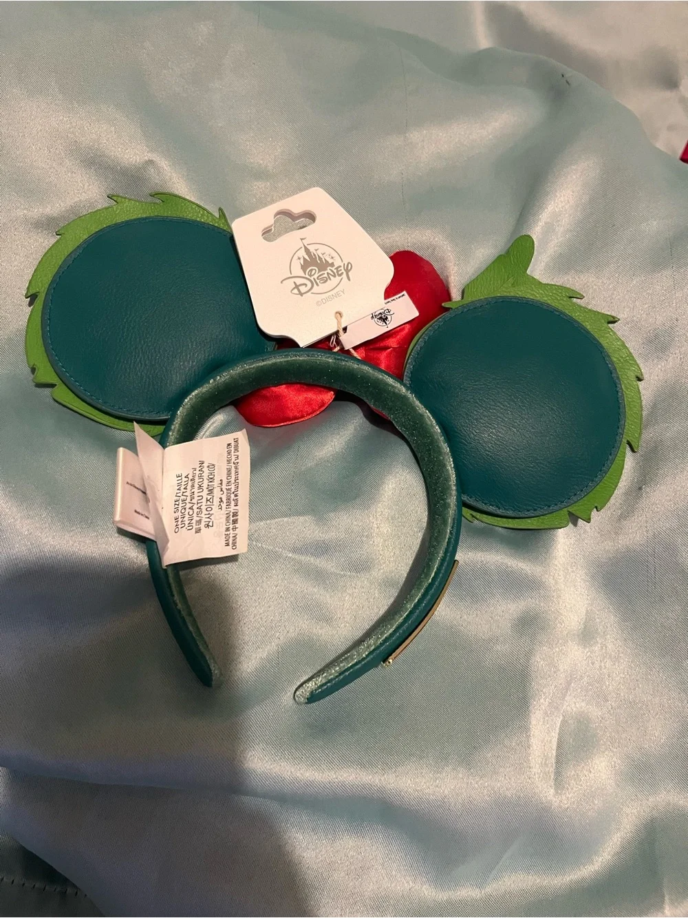 Disney Green Ear Headband with Red Satin Bow